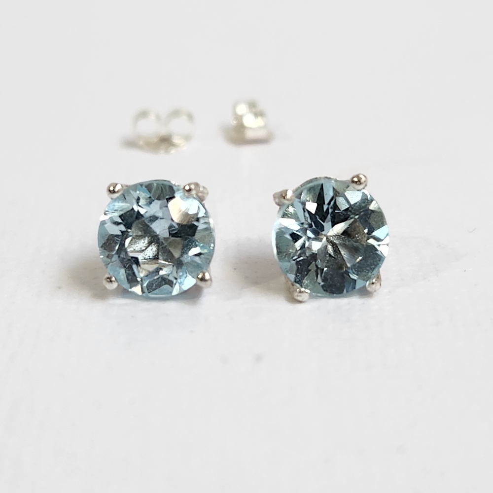 Lrg Semi VTG 2ctw Icey Topaz Open Lattice 925 Stud Earrings 6mm High Brilliance - Picture 2 of 16